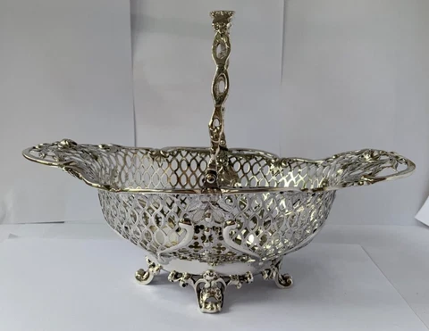 Victorian Pierced Sterling Silver Swing Handled Bowl by Hunt & Roskell from 1888 Cover