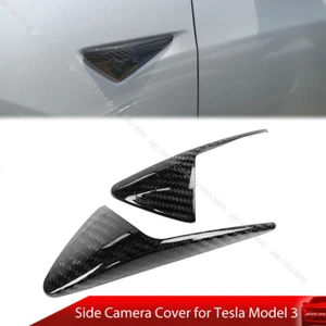 Fits Tesla Model S X 3 Side Fender Camera Cover Trim Decoration Carbon Fiber - Picture 1 of 5