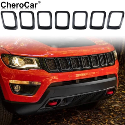 Black Front Grille Cover Grill Ring Inserts Frame Trims for Jeep Compass 2017-21 - Image 1 of 4