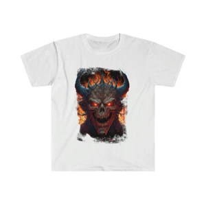 SATAN DEMON LUCIFER HADES HELL ART FIRE Unisex Softstyle T-Shirt - Picture 1 of 11