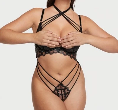 VICTORIA SECRET XL CORAÇÃO BORDADO VIRILHA COPO ABERTO ALÇA DE MACACÃO DE PELÚCIA NOVO COM ETIQUETAS - Imagem 1 de 4