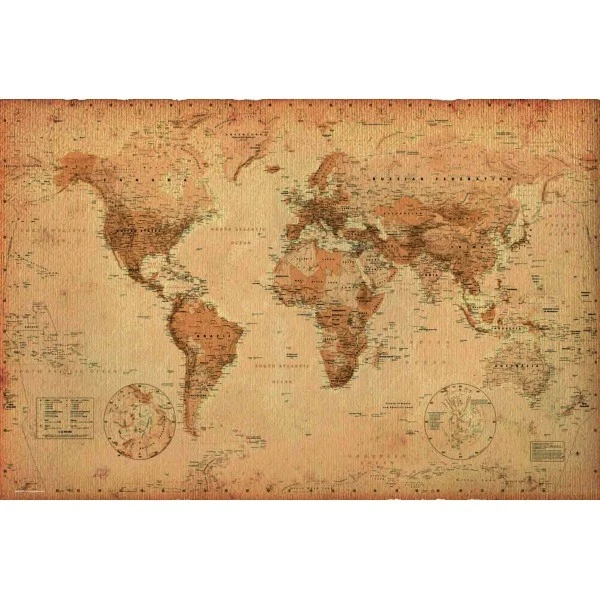 NEW Educational Children's WORLD MAP ANTIQUE STYLE - Chart Wall Poster - Image 1 of 1