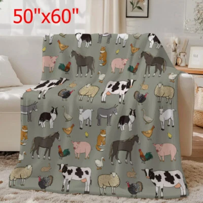 Manta 50"x60" Varios Animales Suave Cerdo Caballo Franela Manta Regalos Sofá Cama Foto 1 de 4