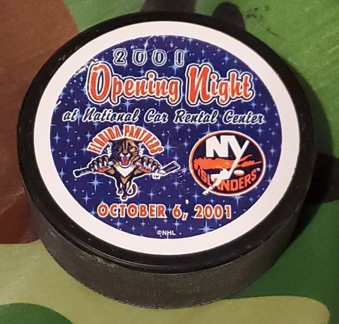 2001 OPENING NIGHT FLORIDA PANTHERS VS NY ISLANDERS FOTOPUCK NHL PUCK MADE= 🇨🇳 Cover