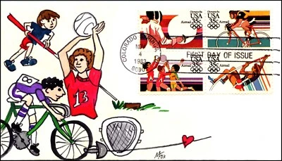 Scott C112a 35 Cents 84 Olympics Melissa Fox Hand Painted FDC Unique? - Image 1 of 2