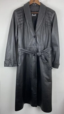 Avanti size Medium Women’s Black Leather Belted Long Trench Coat - Image 1 of 4
