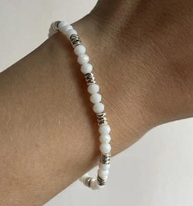 White Glass Silver Hematite Boho Beaded Stretchy Bracelet Jewellery For Women - Picture 1 of 4