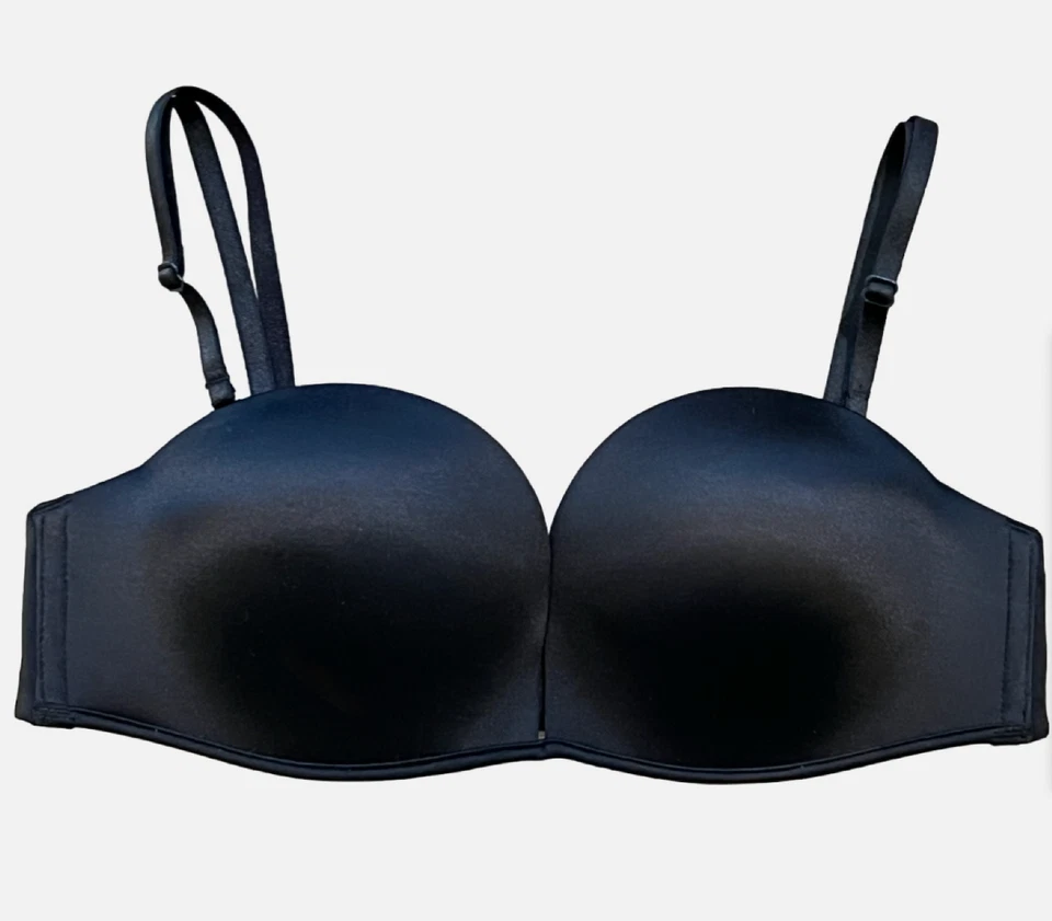 VICTORIA'S SECRET BLACK BOMBSHELL ADD-2-CUPS PUSH UP MULITWAY STRAPLESS BRA 34DD - Image 1 of 4