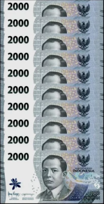 INDONESIA 2000 RUPIAH P-163 2022-2025 x 10 Pc Lot BUNDLE UNC IDR Indonesian NOTE - Image 1 of 4