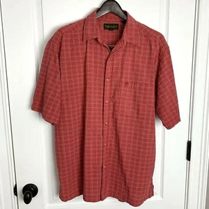 Timberland Mens Short Sleeve Button Up Plaid Shirt Size L Red Seersucker Cotton - Picture 1 of 6