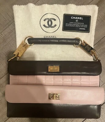 Authentic Vintage CHANEL Bag W/Handle Pink/Brown Authenticity Card 8225131 - Image 1 of 4