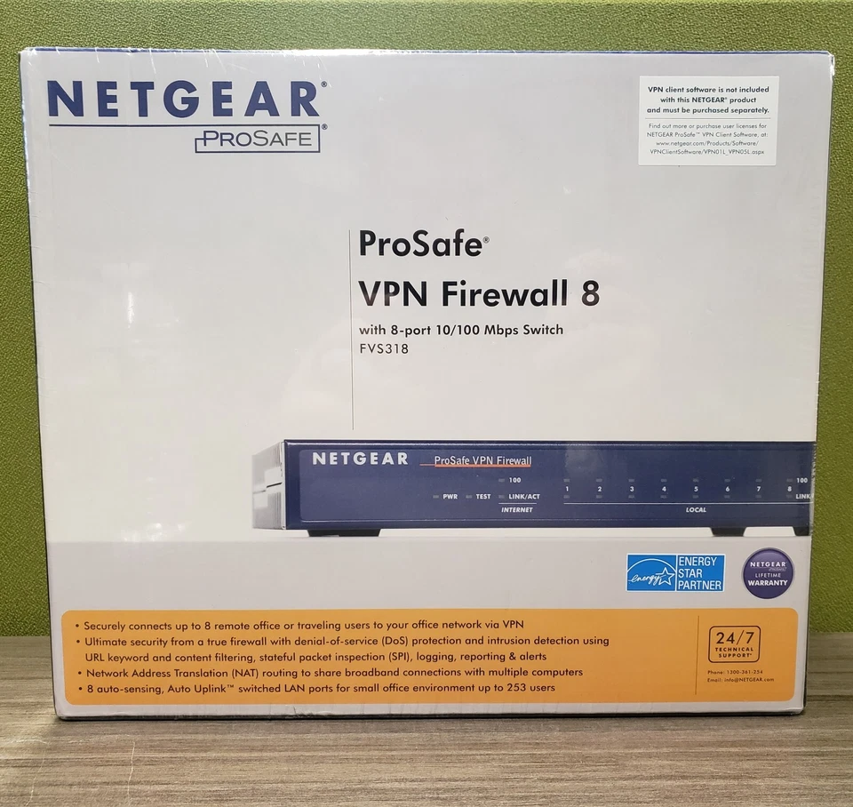 New Sealed Netgear ProSafe FVS318 VPN Firewall 8 Port 10/100mbps Switch - Image 1 of 4