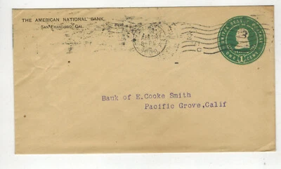 1908 SAN FRANCISCO CALIFORNIA ON U379 BEN FRANKLIN ENV & PACIFIC GROVE FLAG CXL - Image 1 of 2