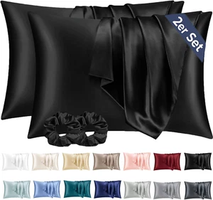 Vielit 2Er Set Satin Kissenbezug 40 X 80 Schwarz, Weich Wie Seidenkissenbezug 40 - Bild 1 von 12
