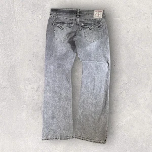 True Religion Jeans Mens 40x34 Gray Straight Big T Flap Pocket Thick Stitch - Picture 1 of 13
