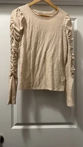 Free People We the Free Natasha Tee Rüschen Langarm Creme Boho Neutral S Top - Bild 1 von 6