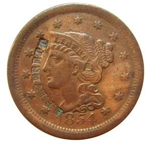 Large cent 1854 counterstamp E.P. Everett - Picture 1 of 3