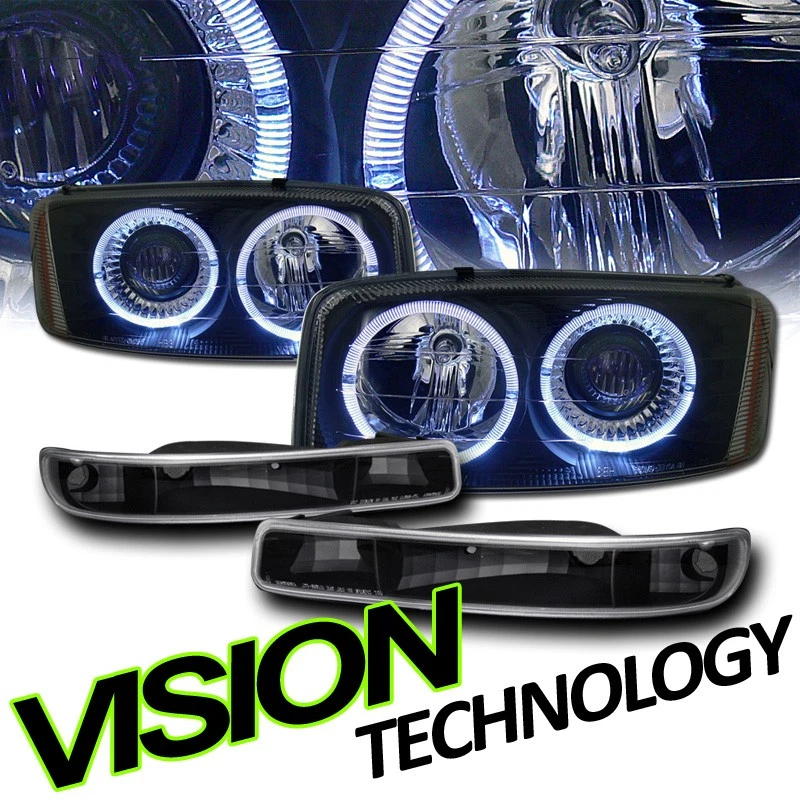 Faro proyector halo negro Am + parachoques de estacionamiento jy para 99 00-06 GMC Sierra/Yukon Foto 1 de 2