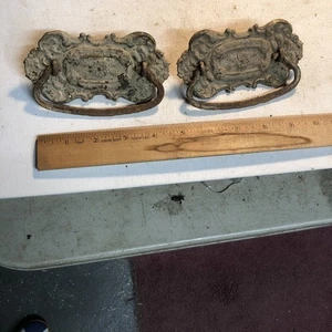 2 Antique Vintage Victorian Eastlake Ornate brass Drawer Pulls Hardware - Picture 1 of 3