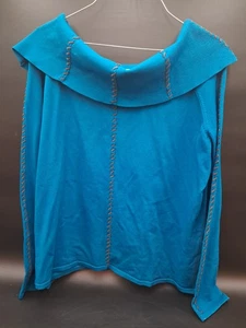 Damenpullover Sharon Young Wasserfallausschnitt türkisblau Strick Oberteil Armnähte XL - Bild 1 von 6