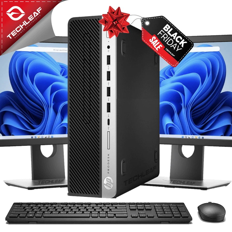 HP Desktop PC i7 8th Gen, up to 64GB RAM, 4TB SSD, Dual 24" LCDs, Windows 11 - Image 1 of 4