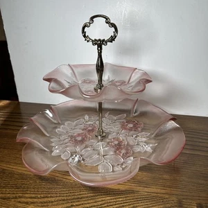 Vintage Pink Rosella By Mikasa Walther Crystal 2-Tier Serving Tray - Picture 1 of 9