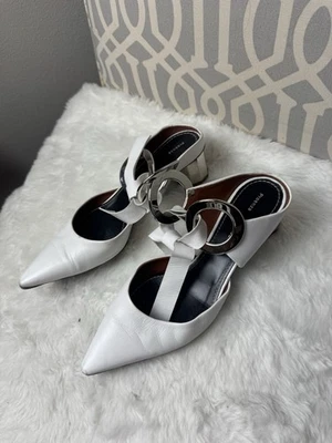 Mulas de cuero Proenza Schouler Front-tie Block-heel en blanco 37 Foto 1 de 4