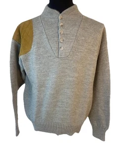 LL Bean Shooting Sweater Men Large Gray Henley Suede Shoulder High Trek Yarn Vintage - Bild 1 von 11