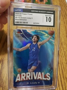 2023-24 Topps Finest Arrivals Dereck Lively II Blue Refractor /150 CGC 10 Pop 1 - Picture 1 of 3