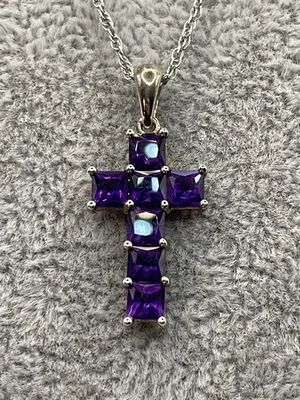 Collar crucifijo cruz amatista plata de ley 925 3,22 g, 18" Foto 1 de 4