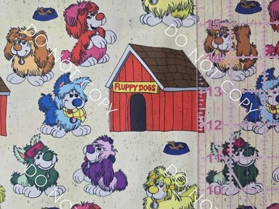 Custom 100% Cotton Woven Berry Girl 80s Cartoon Fluppy Dogs By The 1/4 Yard 9x56 - Image 1 of 2