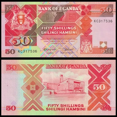 🇺🇬 Uganda  50 Shillings  1989   Prefix KC   P 30 b   Crisp GEM UNC - Image 1 of 4