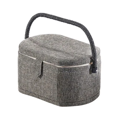 Nähkästchen Nähkorb Nähkörbchen Nähkiste - grau - oval - Stoff - 29x20x16 cm - Bild 1 von 4