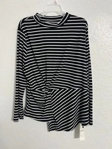 CURVZY Camicia donna 5X righe manica lunga top blusa bianco/nero girocollo 238 - Foto 1 di 6