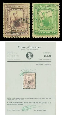PERU 1899 POSTAGE DUE - LIBERTY complete set Scott # J34-J35 used VF  - RARE - Image 1 of 4