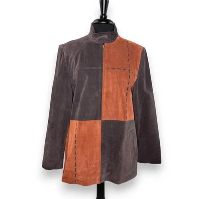 Vintage Terry Lewis Suede Patchwork Jacket Rust Brown M Retro Boho Artsy 2000s - Image 1 of 4