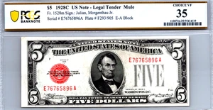 $5 1928-C Legal Tender MULE (FANCY SERIAL E55663450A) PCGS 35 CVF Fr. 1528m - Picture 1 of 3