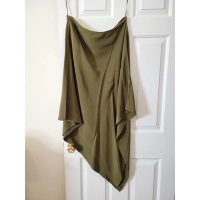 Jay Godfrey silk blend asymmetrical skirt with side zipper 6 khaki green - Image 1 of 4