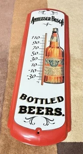 Vintage Anheuser-Busch Flaschenbiere Wandthermometer Blechschild 27" hoch SCHÖN - Bild 1 von 6
