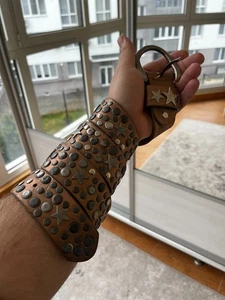 Vintage streetwear Japanese Style Biker Metal Real Leather Belt 90s y2K - Picture 1 of 4