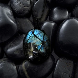 Collana Moda Labradorite Collana Ciondolo Labradorite con Corda Regolabile - Foto 1 di 11