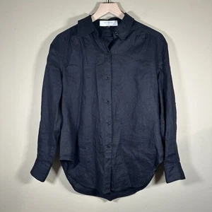 Trina Turk Out of Office Unwind 100% Linen Shirt Size S Black Long Sleeve - Picture 1 of 10