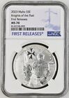 Malta 2023 5 Euro 1-oz Silver Knights of the Past BU NGC MS70 FR w/ OGP