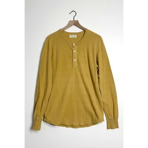 THE WEST IS DEAD Mens Long Sleeve Henley T-Shirt Yellow Cotton size Medium - Picture 1 of 7