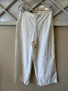VERSONA Womens L Pants Linen White Elastic Waist Pockets - Picture 1 of 9