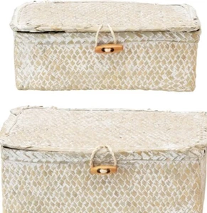 Creative Co-Op Hand-Woven Seagrass Boxes with Lids & Toggle Closure, Set Of 2 - Picture 1 of 7