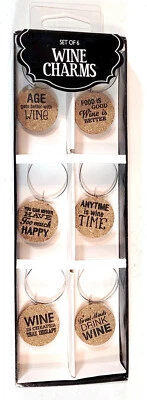 Set of 6 Decorative Cork Wine Glass Charms - Image 1 of 4