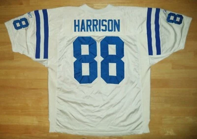 Jersey cosido blanco con etiqueta de casco Reebok de los Indianapolis Colts de Marvin Harrison talla 52 Foto 1 de 4