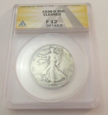 1938-D  50 Cent Walking Liberty Half Dollar ANACS Fine 12 F12 Details Cleaned - Image 1 of 4