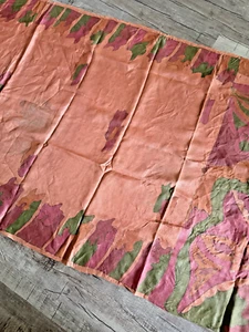 Indian WOMENS PRE-OWNED VINTAGE PEACH/ORANGE PRINT SILK SAREE SARI FABRIC/CRAFTS - Picture 1 of 20